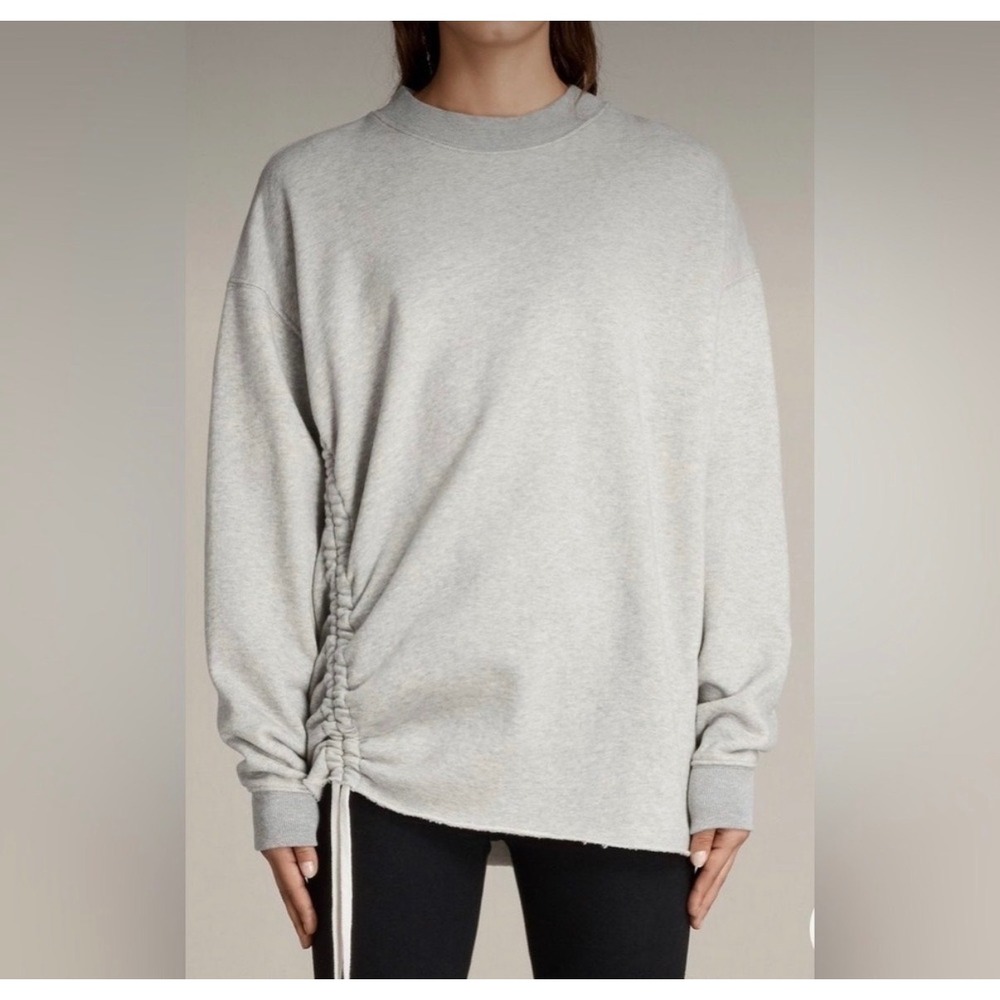 All Saints 100% Cotton Gray Ruched Sweatshirt Crewneck Long Sleeve Top S
